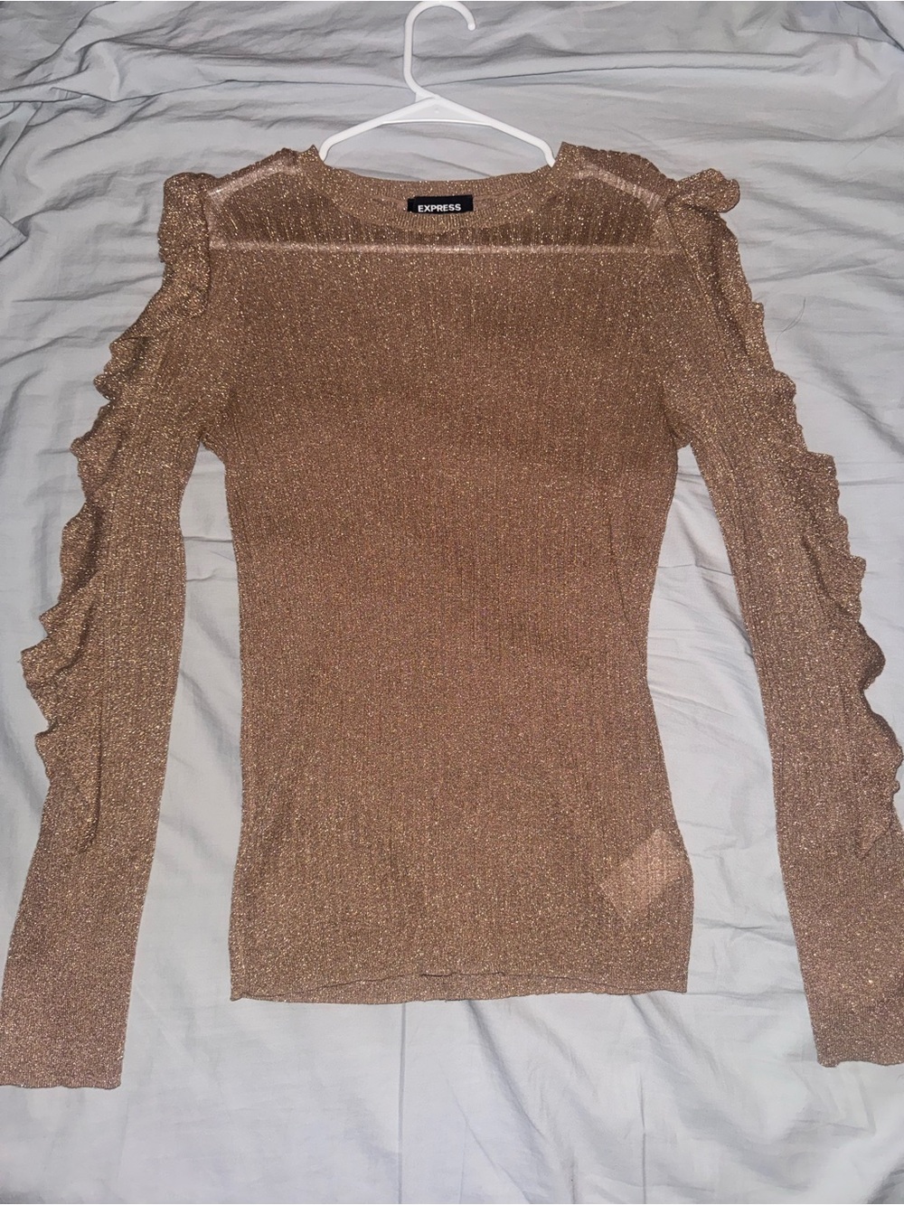 Express Metallic Ribbed Ruffle Sleeve Top | Size Small - Picture 4 of 6